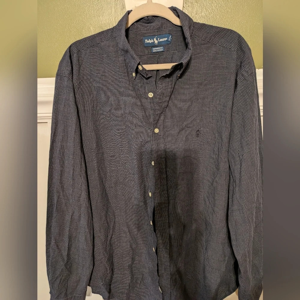 Ralph Lauren blue label sz 17 neck dark blue gingham shirt
